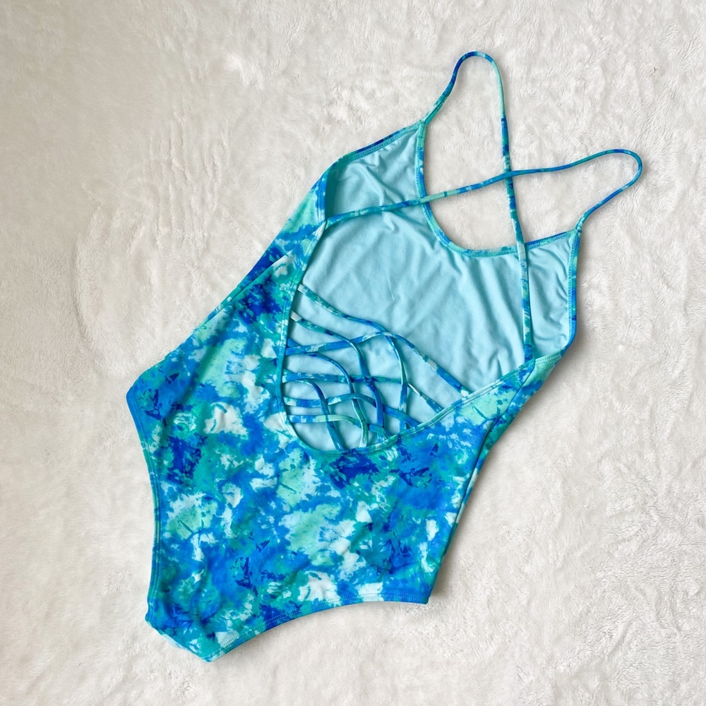 Forever 21 Blue Tie Dye One Piece Swimsuit